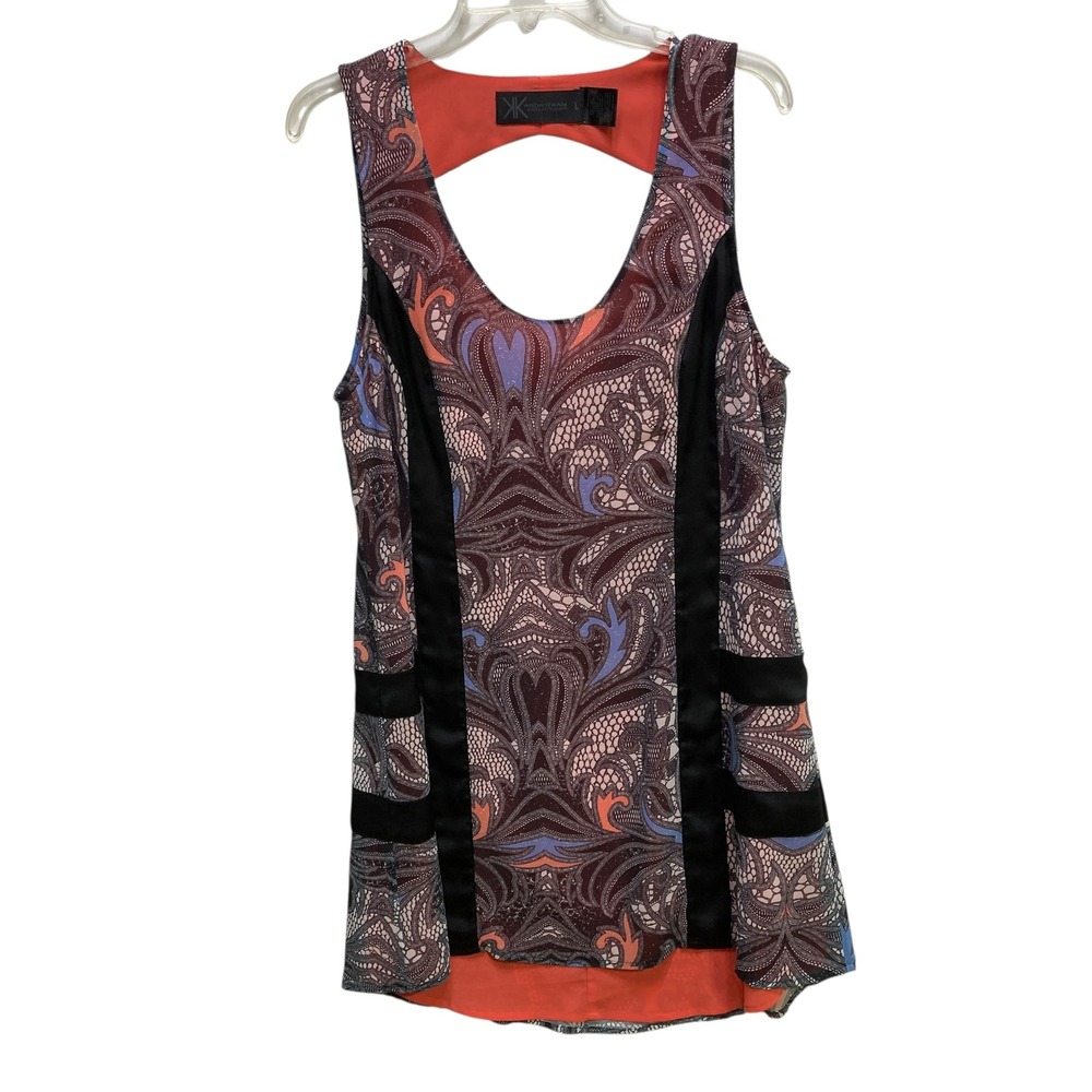 Kardashian Kollection Womens L Paisley Lace Print Sleeveless Top Cut Out Back‎